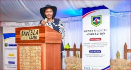 Medical Services Mary Muthoni speaking at a KMA function.